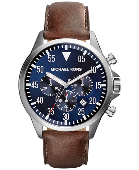 michael kors gage chronograph brown leather strap watch